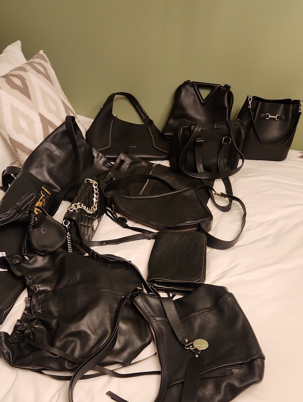 Lot Of 12 Black Leather Bags